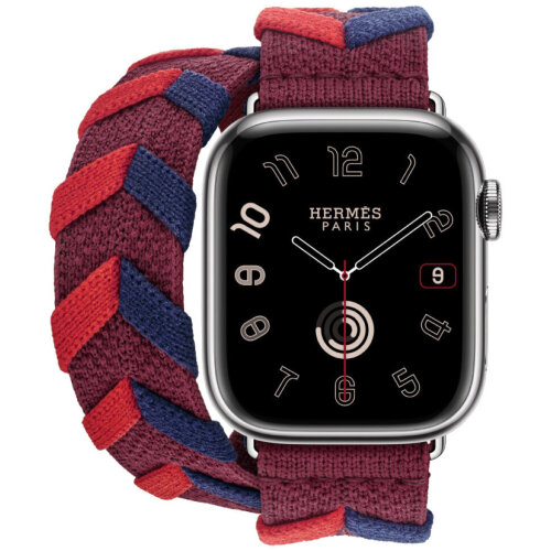 Apple Watch Hermes Series 11 42mm, двойной ремешок из трикотажа красный