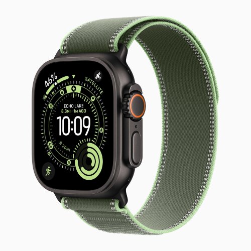 Apple Watch Ultra 3 49mm Black Titanium Case with Green/Neon Trail Loop (S/M)