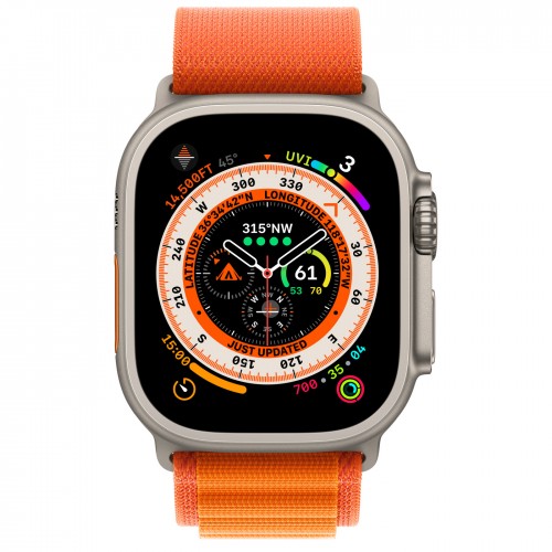 Apple Watch Ultra 49 мм, титановые, браслет альпийская петля, оранжевый (М)
