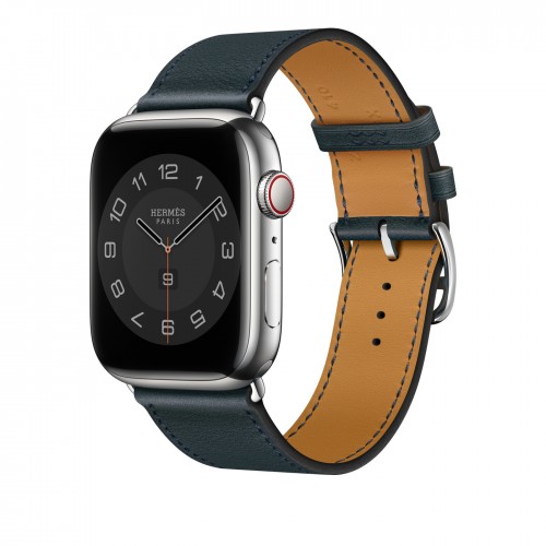 Ремешок Hermès Single Tour из кожи Swift 46mm для Apple Watch - Зеленый (Vert Russeau)
