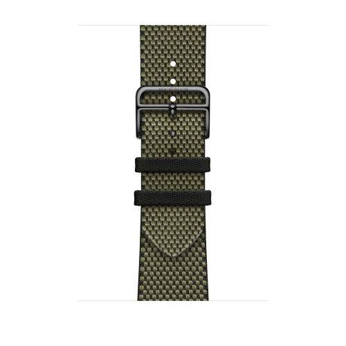 Ремешок Hermes для Apple Watch 46mm Toile H Single Tour - Зеленый/Черный (Vert/Noir)
