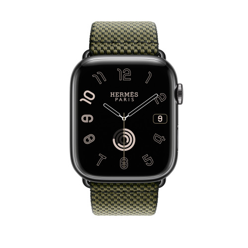 Ремешок Hermes для Apple Watch 45mm Toile H Single Tour - Зеленый/Черный (Vert/Noir)