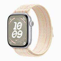 Apple Watch Series 10 46mm, Silver Aluminum Case with Nike Sport Loop - Starlight/Pink