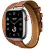 Apple Watch Hermes Series 11 42mm, двойной тонкий кожаный ремешок коричневого цвета