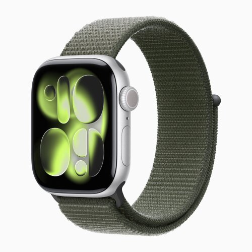 Apple Watch Series 11 42mm, Silver Aluminum Case with Sport Loop - Forest