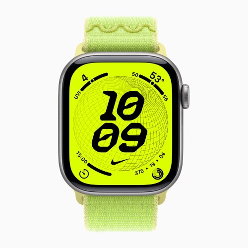 Apple Watch Series 11 46mm, Space Gray Aluminum Case with Nike Sport Loop - Volt Splash