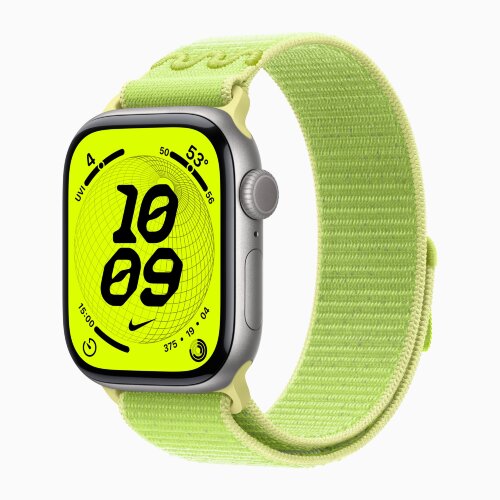 Apple Watch Series 11 46mm, Space Gray Aluminum Case with Nike Sport Loop - Volt Splash