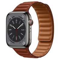 Apple Watch Series 8 45mm Graphite Stainless Steel Case with Leather Link - Umber