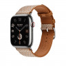 Ремешок Hermes для Apple Watch 46mm Toile H Single Tour - Золото/Слоновая кость (Gold/Ecru)