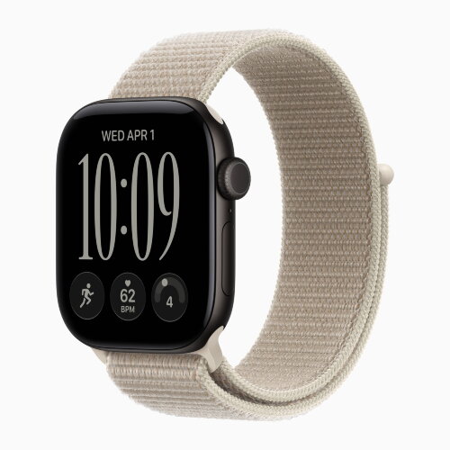 Apple Watch Series 12 46mm, Black Aluminum Case with Sport Loop - Limestone