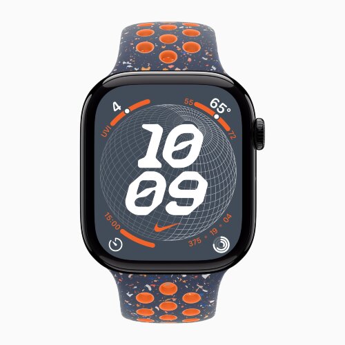 Apple Watch Series 10 42mm, Jet Black Aluminum Case with Nike Sport Band - Blue Flame
