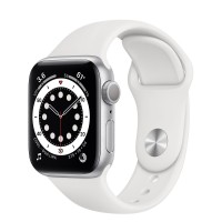 Apple Watch Series 6 40 мм, серебристый алюминий, белый спортивный ремешок