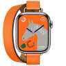 Apple Watch Hermes Series 11 42mm, двойной тонкий кожаный ремешок оранжевого цвета