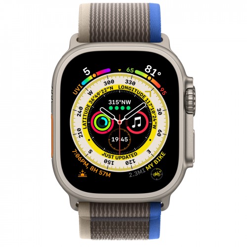 Apple Watch Ultra 49 мм, титановые часы, браслет для трейла серый с голубым (S/M)