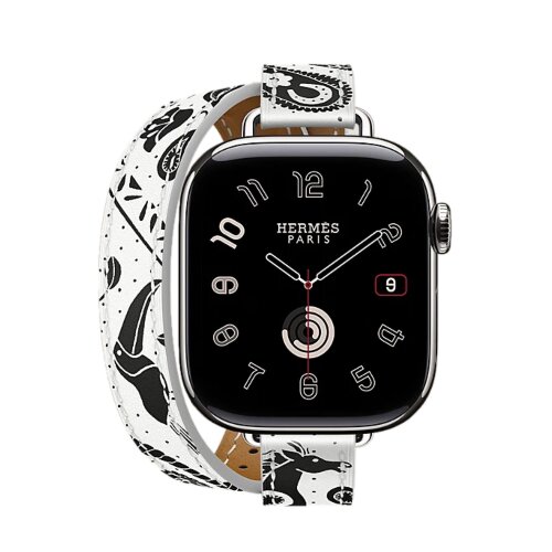 Ремешок Hermès Attelage Double Tour Animaux Bandana из кожи Swift 42mm для Apple Watch - Белый