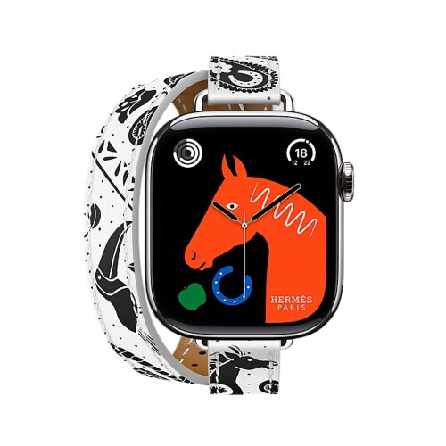 Ремешок Hermès Attelage Double Tour Animaux Bandana из кожи Swift 42mm для Apple Watch - Белый