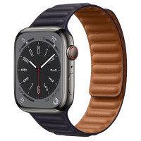 Apple Watch Series 8 45mm Graphite Stainless Steel Case with Leather Link - Ink
