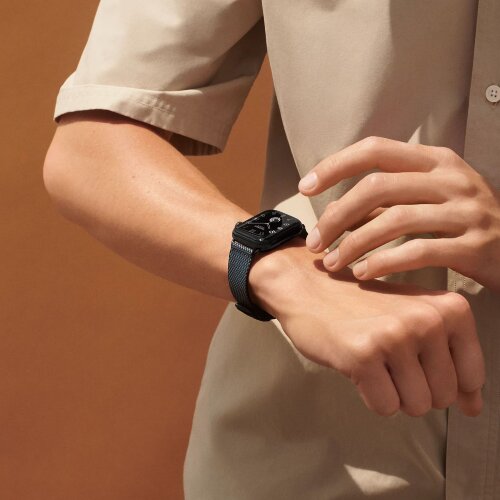 Ремешок Hermes для Apple Watch 42mm Toile H Single Tour - Деним/Черный (Denim/Noir)