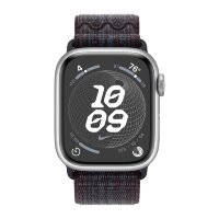 Apple Watch Series 9 41mm, Silver Aluminum Case with Nike Sport Loop - Black/Blue