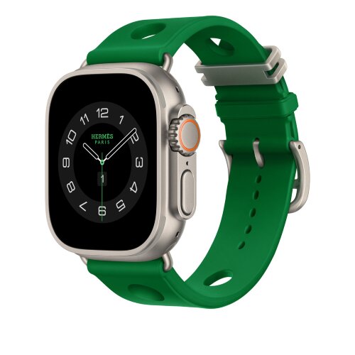Ремешок Hermès для Apple Watch Ultra 49mm Scub’H Diving — ярко-зеленый (Vert Vertigo)