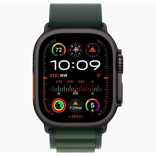 Apple Watch Ultra 2 49mm Black Titanium Case with Dark Green Alpine Loop (Small)