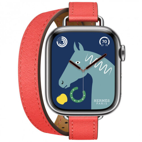 Apple Watch Hermes Series 11 42mm, двойной тонкий кожаный ремешок розового цвета