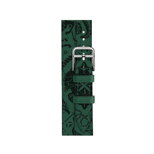 Ремешок Hermès Attelage Double Tour Animaux Bandana из кожи Swift 42mm для Apple Watch - Зеленый