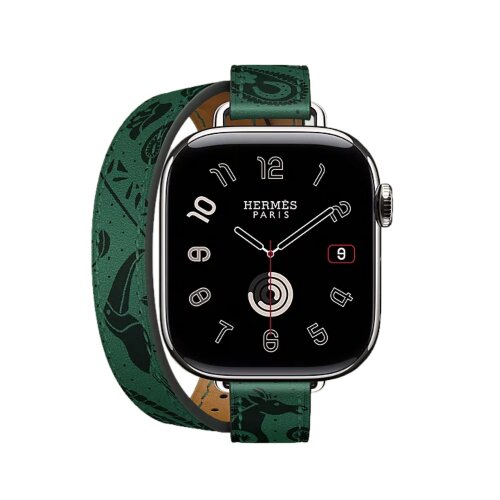 Ремешок Hermès Attelage Double Tour Animaux Bandana из кожи Swift 42mm для Apple Watch - Зеленый