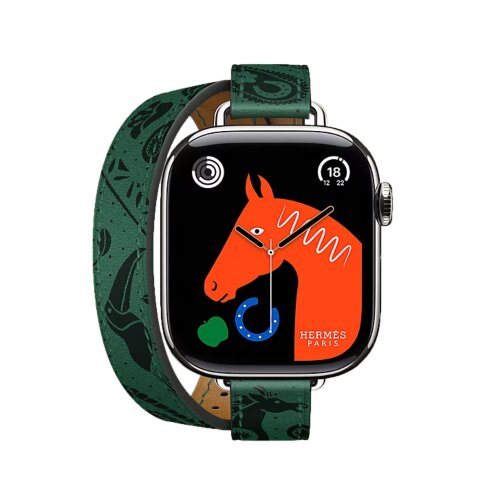 Ремешок Hermès Attelage Double Tour Animaux Bandana из кожи Swift 42mm для Apple Watch - Зеленый