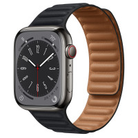 Apple Watch Series 8 45mm Graphite Stainless Steel Case with Leather Link - Midnight