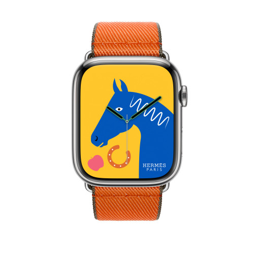 Ремешок Hermes для Apple Watch 45mm Twill Jump Single Tour - Оранжевый/Хаки (Orange/Kaki)