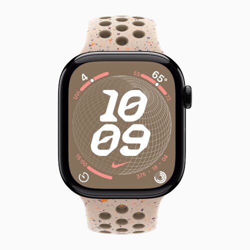 Apple Watch Series 10 42mm, Jet Black Aluminum Case with Nike Sport Band - Desert Stone