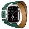 Apple Watch Hermes Series 11 42mm, двойной тонкий кожаный ремешок с пряжкой зеленого цвета
