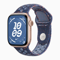 Apple Watch Series 11 42mm, Rose Gold Aluminum Case with Nike Sport Band - Blue Ribbon