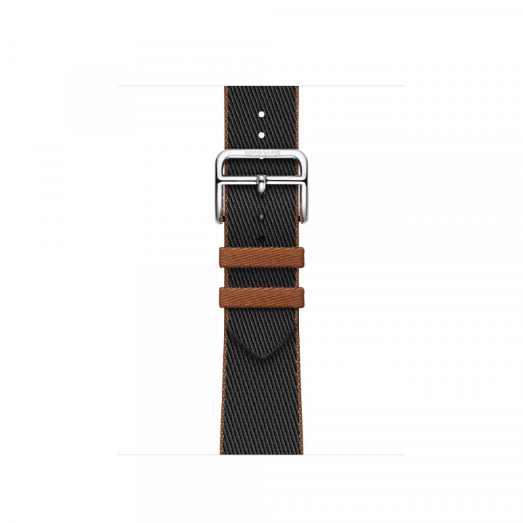Ремешок Hermes для Apple Watch 42mm Twill Jump Single Tour - Черный/Золото (Noir/Gold)