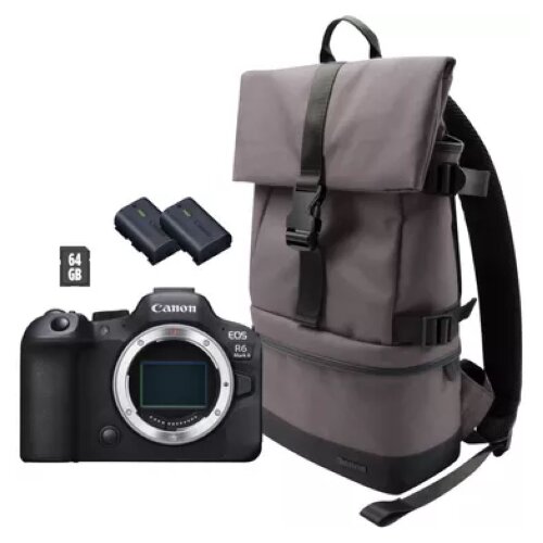 Canon EOS R6 Mark II Mirrorless Camera, Black + Backpack + SD Card + Spare Battery