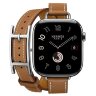 Apple Watch Hermes Series 11 42mm, двойной тонкий кожаный ремешок с пряжкой коричневого цвета