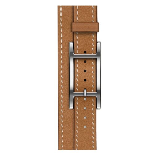 Apple Watch Hermes Series 11 42mm, двойной тонкий кожаный ремешок с пряжкой коричневого цвета