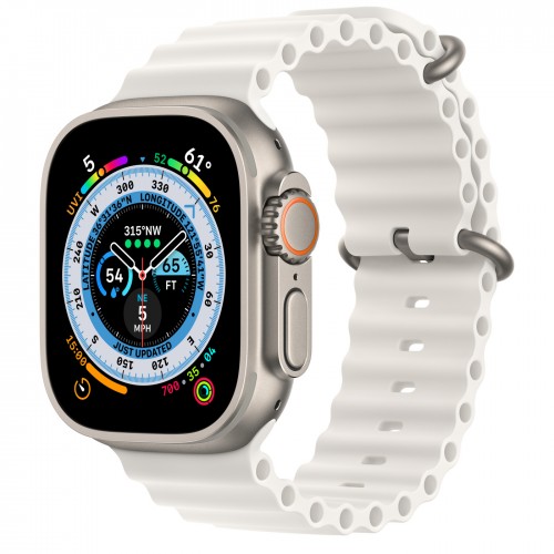 Apple Watch Ultra 49 мм титановый корпус, белый ремешок для водных видов спорта