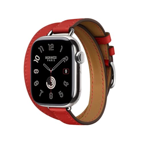 Кожаный ремешок Hermes для Apple Watch Double Tour 42mm Attelage - Красный (Rouge Radieux)