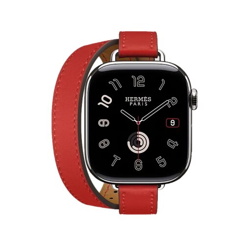 Кожаный ремешок Hermes для Apple Watch Double Tour 42mm Attelage - Красный (Rouge Radieux)
