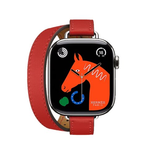 Кожаный ремешок Hermes для Apple Watch Double Tour 42mm Attelage - Красный (Rouge Radieux)