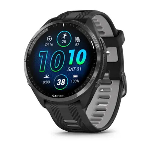 Умные часы Garmin Forerunner 965 47mm Carbon Gray DLC Titanium Bezel Black Case Black/Powder Gray Silicone Band
