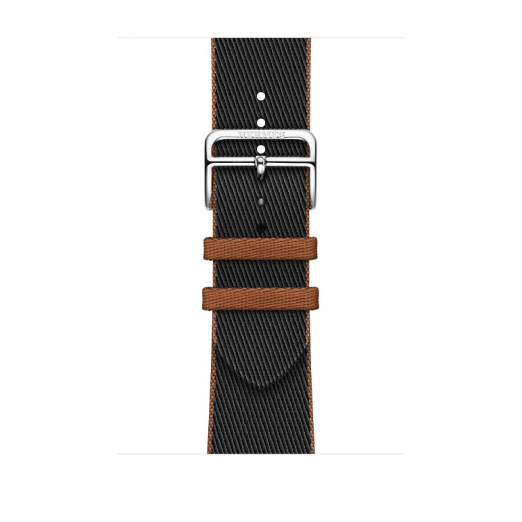 Ремешок Hermes для Apple Watch 46mm Twill Jump Single Tour - Черный/Золото (Noir/Gold)