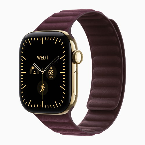Apple Watch Series 12 46mm, Radiant Gold Titanium Case with Magnetic Link - Burgundy