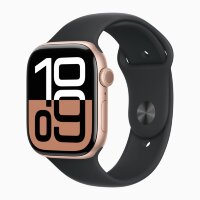Apple Watch Series 10 46mm, Rose Gold Aluminum Case with Sport Band - Black