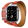 Apple Watch Hermes Series 11 42mm, двойной тонкий кожаный ремешок с пряжкой оранжевого цвета