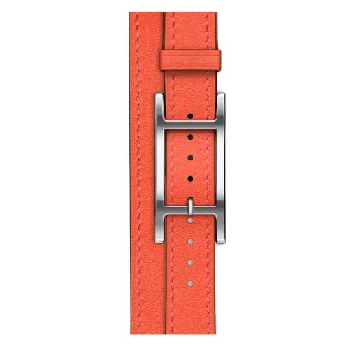 Apple Watch Hermes Series 11 42mm, двойной тонкий кожаный ремешок с пряжкой оранжевого цвета