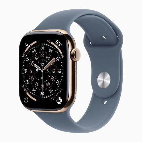 Apple Watch Series 11 42mm, Gold Titanium Case with Sport Band - Anchor Blue
