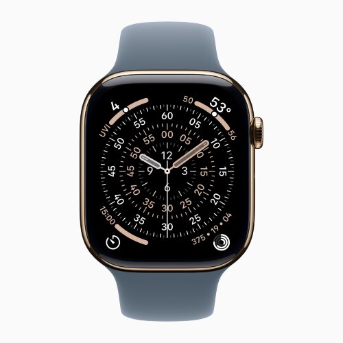 Apple Watch Series 11 42mm, Gold Titanium Case with Sport Band - Anchor Blue